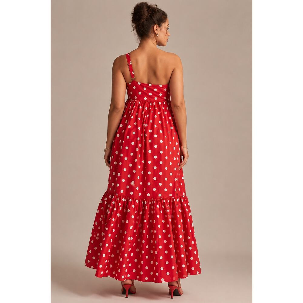 NEW Anthropologie x ATSU Red Polka-Dot Sally Bow Statement One Shoulder Dress XS - Picture 2 of 12
